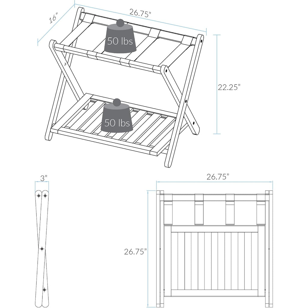 Casual Home Luggage Rack, Walnut, Solid Wood