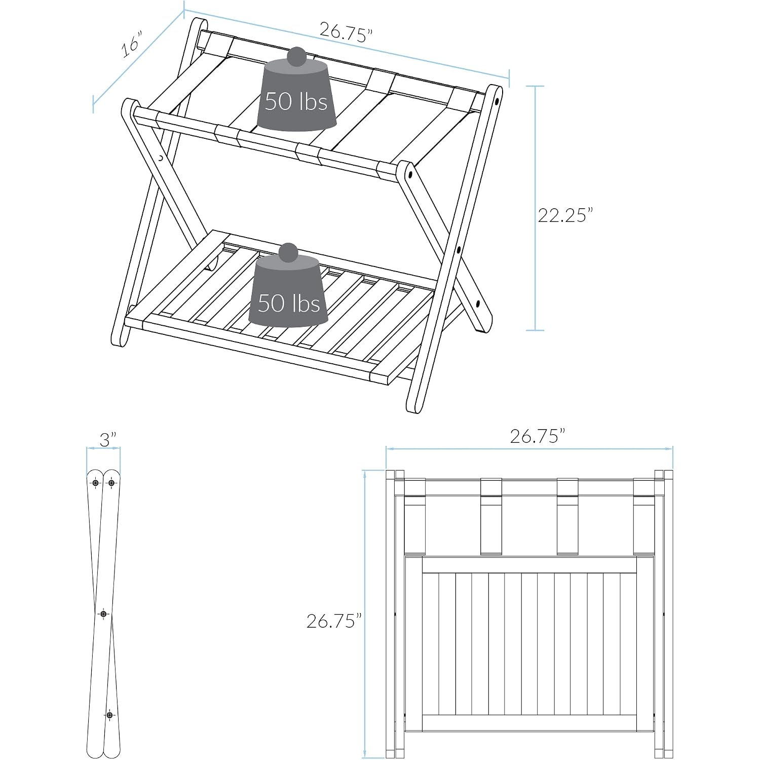 Casual Home Luggage Rack, Walnut, Solid Wood