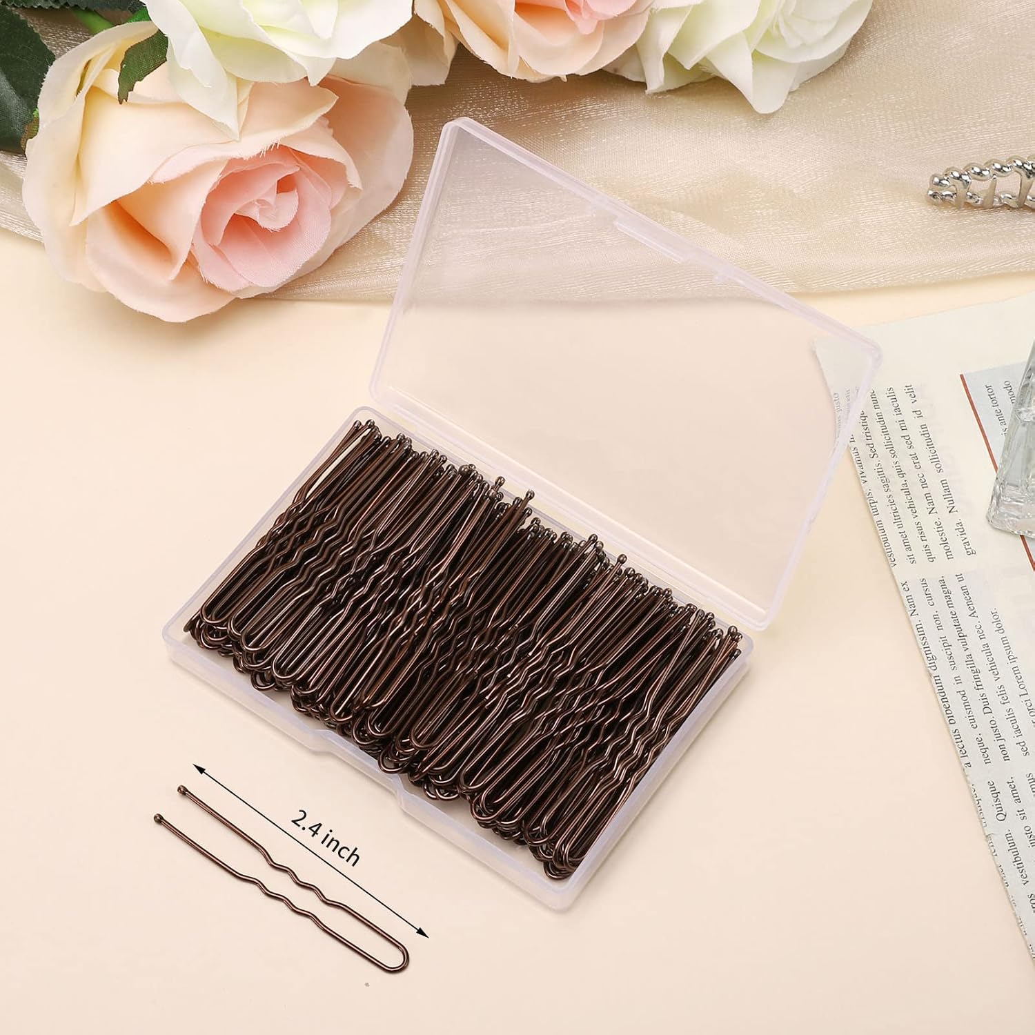 Cehony U Shaped Hair Pins, 200 Count Buns Waved Hair Pins For Updos With Box For Women Lady Girls Bobby Pins French Historical Hair Styling Pins Hair Accessories (Brown, 2.4 Inch)