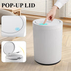 Small Bathroom Trash Can With Lid 2.1 Gallon Plastic Garbage Can White | Sturdy Stylish Decor Trash Bin With Trash Bags Round Wastebasket With Pop-Up Lid For Kitchen Bedroom Office College Dorm