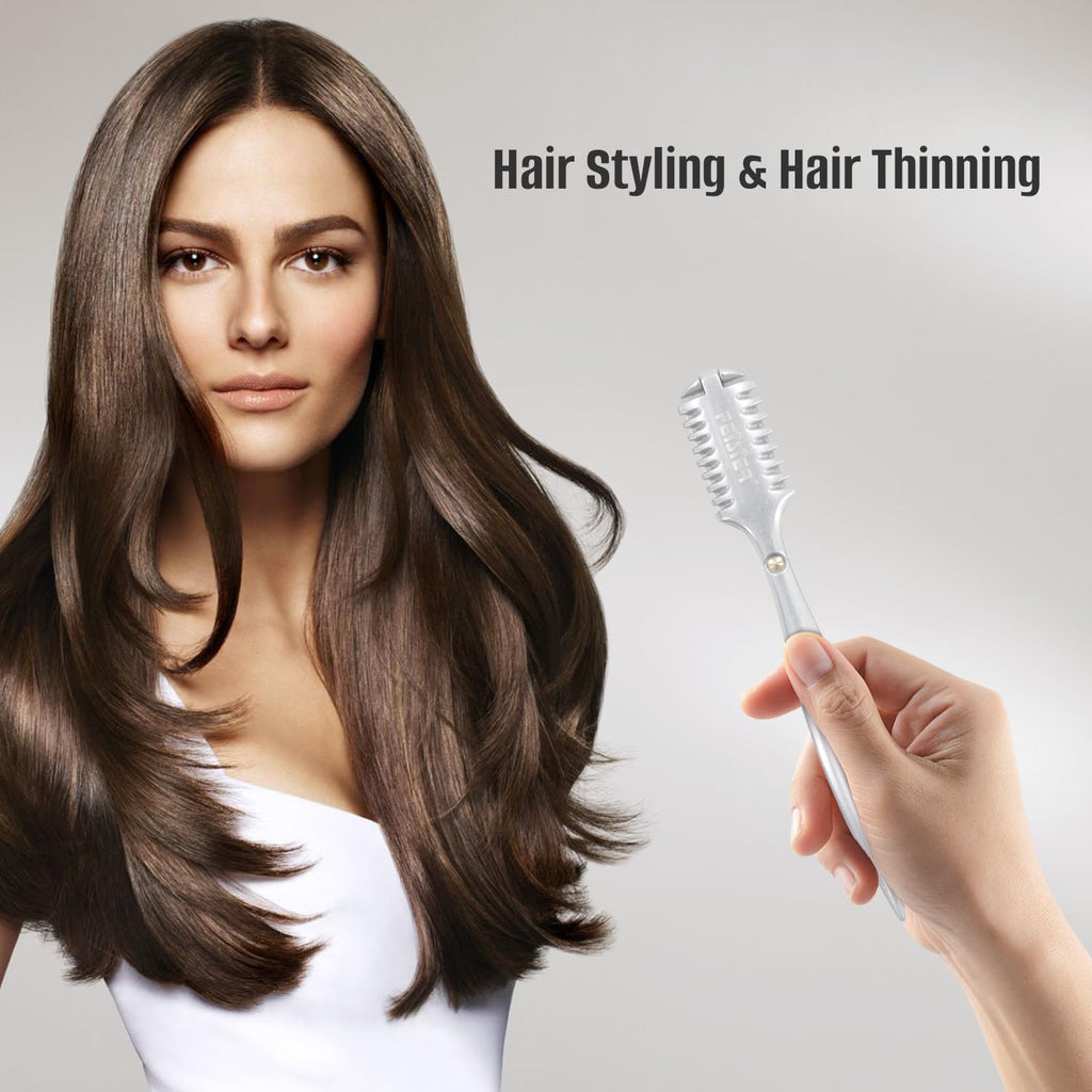 Aluminum Double-Edge Hair Thinning Razor Comb With 10Pcs Blades,Hair Texturizing Cutting Razor Comb For Thin And Thick Hair Trimming And Styling