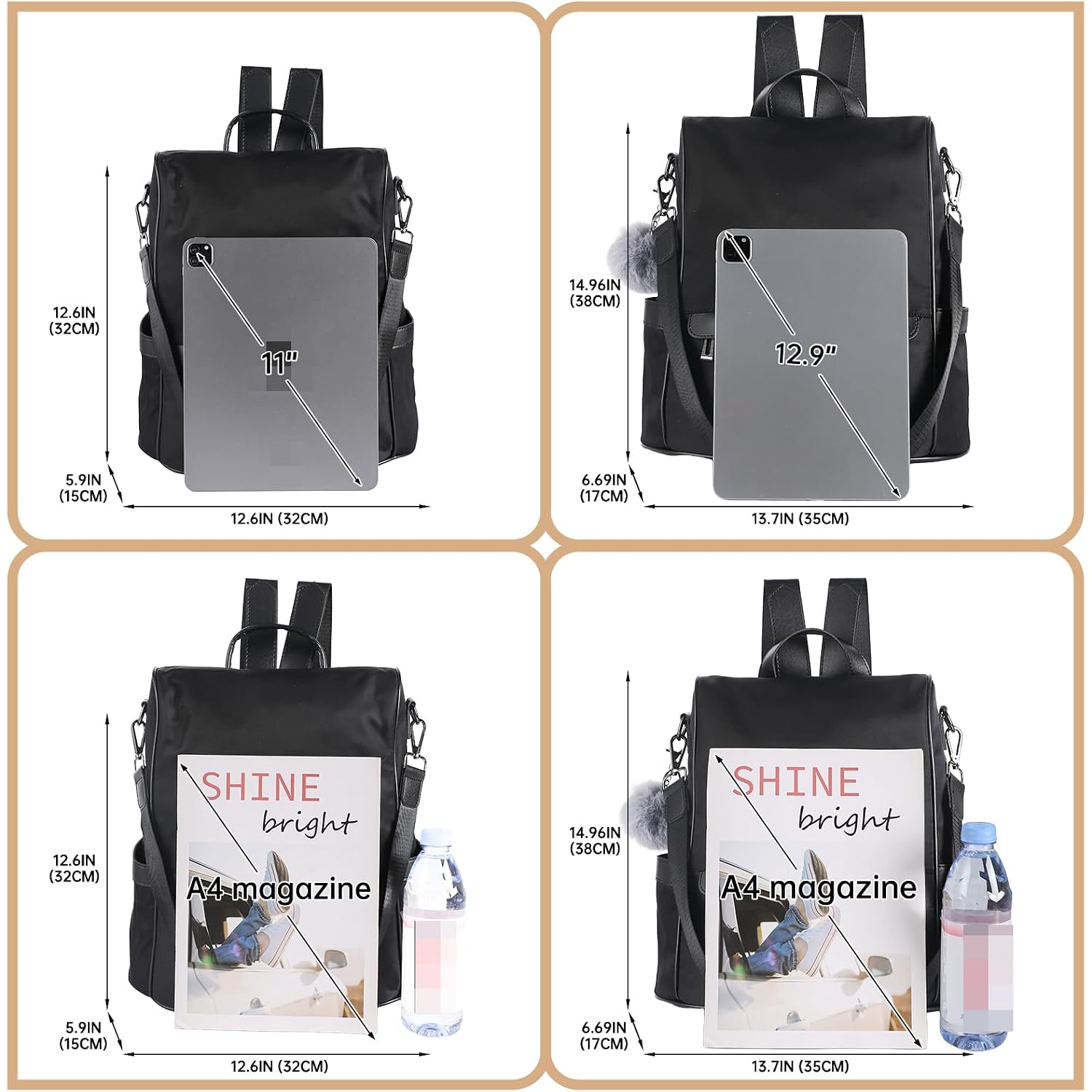 Women Backpack Purse Nylon Anti-Theft Fashion Casual Lightweight Travel Shoulder Bag