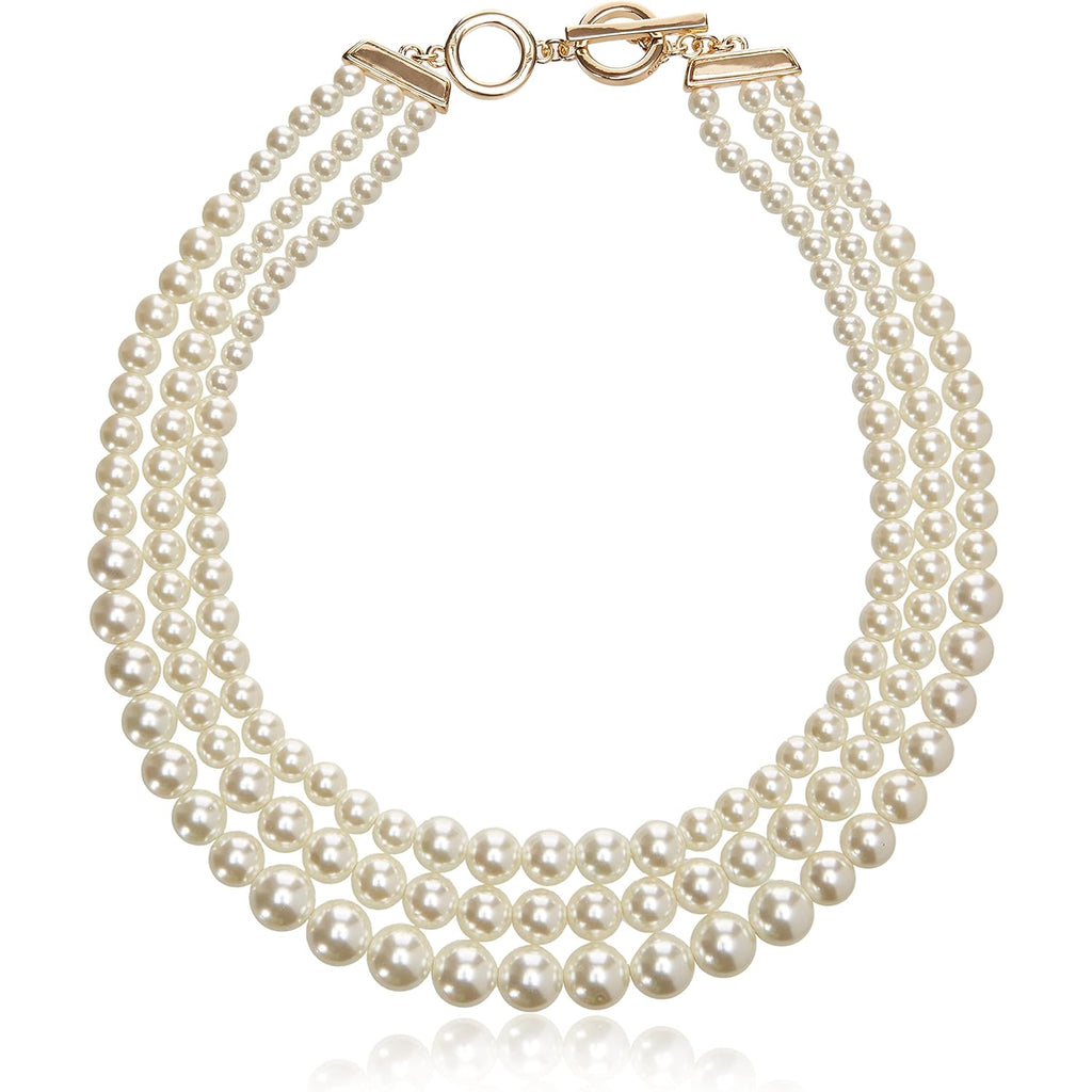 Anne Klein Women's Gold-Tone Blanc Pearl Collar Necklace