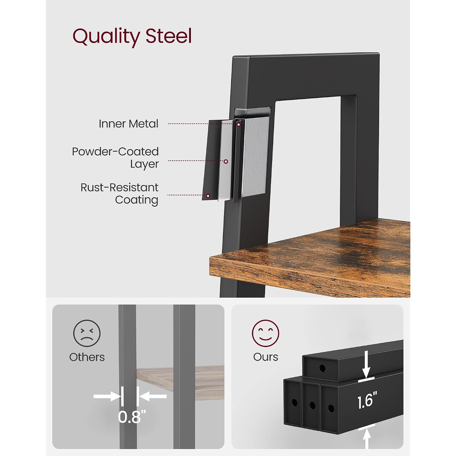 Vasagle Barnet Collection - Ladder Shelf, Bookshelf, Storage Rack, Modern Bookcase For Living Room Home Office Kitchen, Steel Frame, 4-Tier, 22-Inch Wide, Rustic Brown And Ink Black Ulls44X