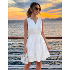 Merokeety Women'S 2026 Summer Casual Mini Sundress Beach Vacation Sleeveless V Neck Flowy A Line Dress With Pockets