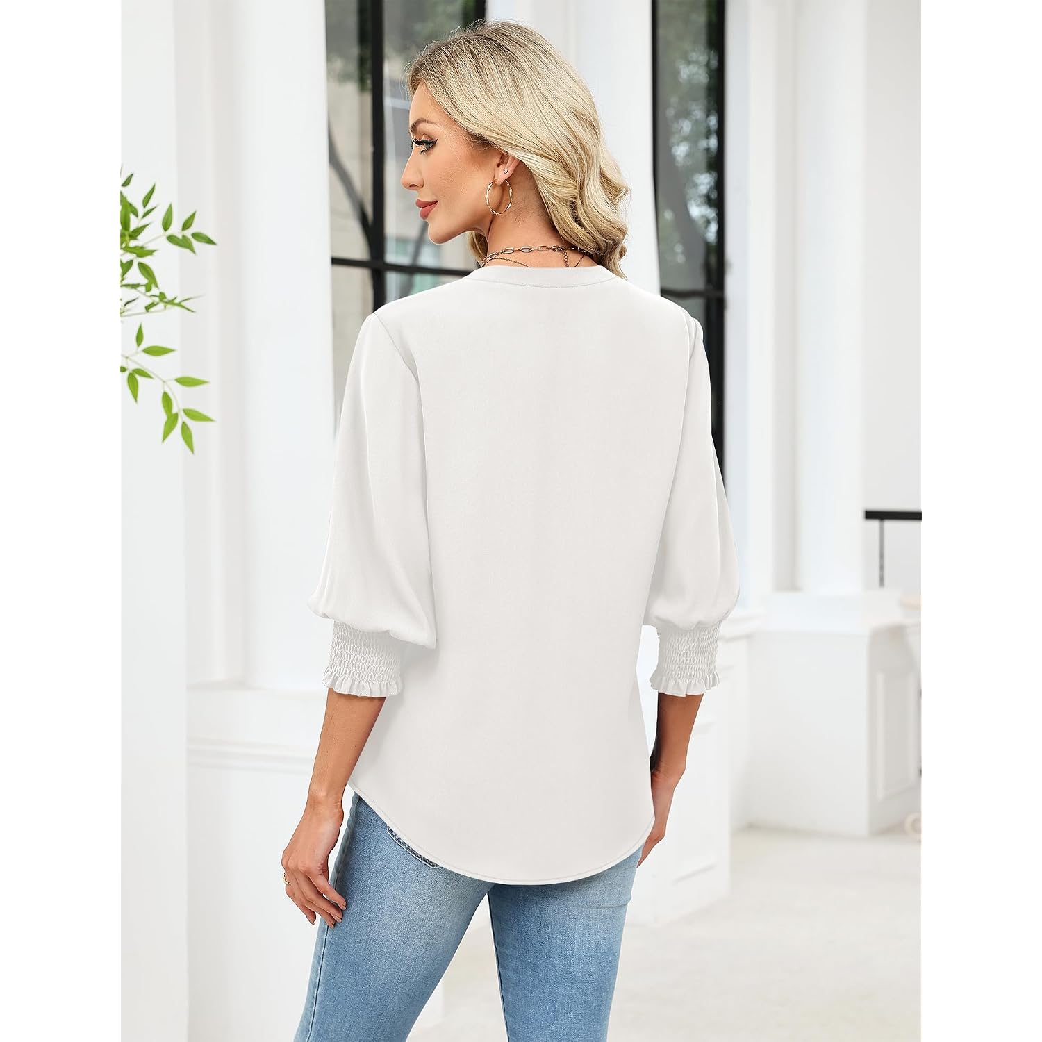 Lomon Button Down Shirts For Women 3/4 Length Sleeve Business Casual Blouses 2026 Summer Tops