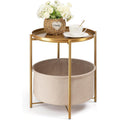 Gold Side Table With Basket, Small Round Table For Living Room | Metal Modern Nightstand For Small Space, Bedroom, Nursery, Accent Metal Stand With Removable Serving Tray, 20.47 In Tall
