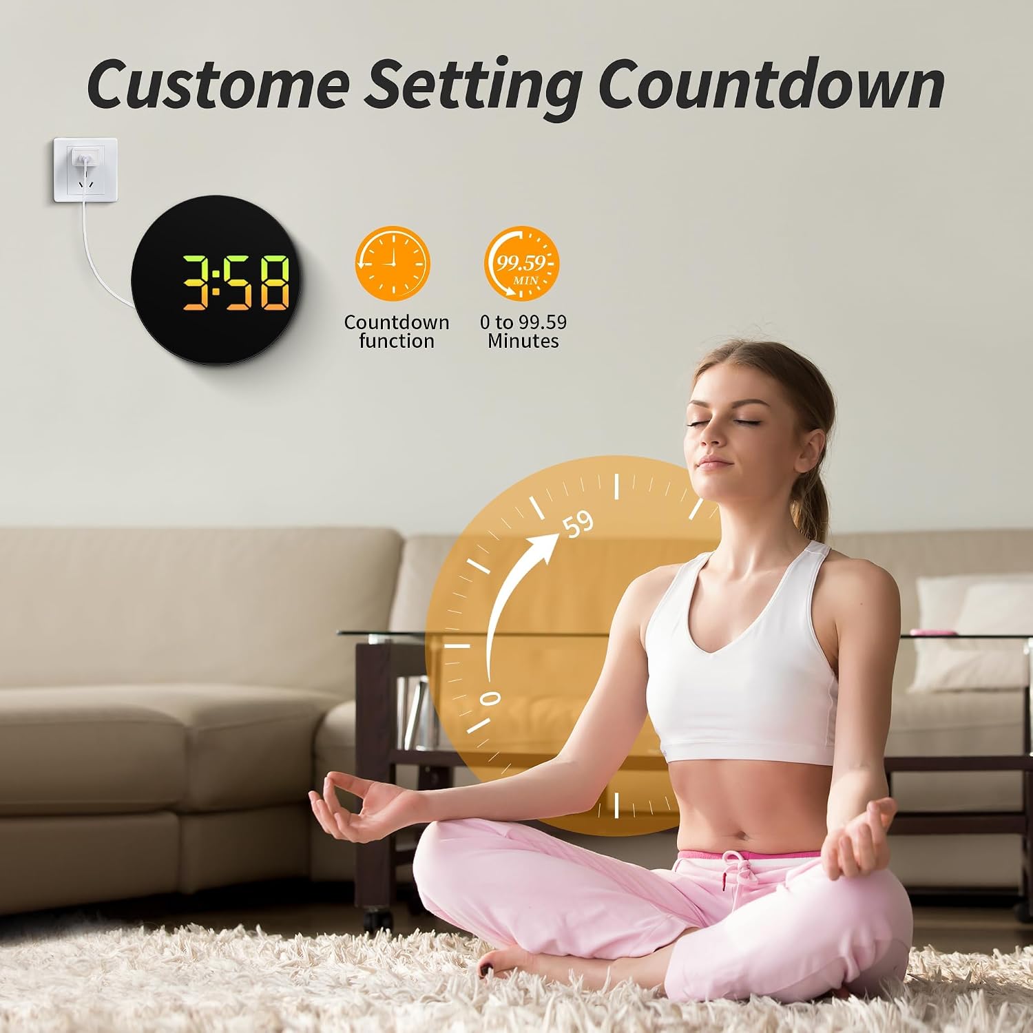 Maxstar Led Digital Wall Clock With Timer, Seconds, Temperature, Date, Dst, Nightlight, Rgb Color, Alarm Clock, 5-Level Display Brightness, Digital Clock Timer For Classroom, Bedroom, Garage, Gym