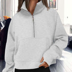 Womens' Sweatshirts 2025 Fall Solid High Neck Pullover Half Zipper Hoodies Outfits Clothes with Pocket