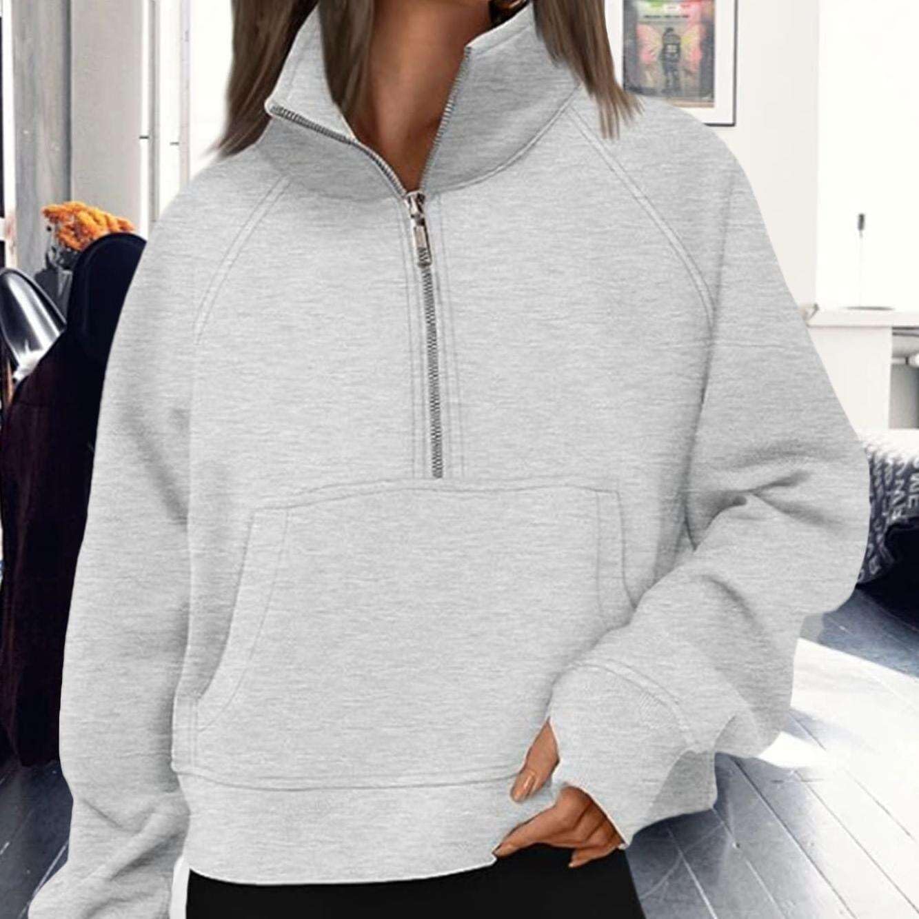 Womens' Sweatshirts 2025 Fall Solid High Neck Pullover Half Zipper Hoodies Outfits Clothes with Pocket