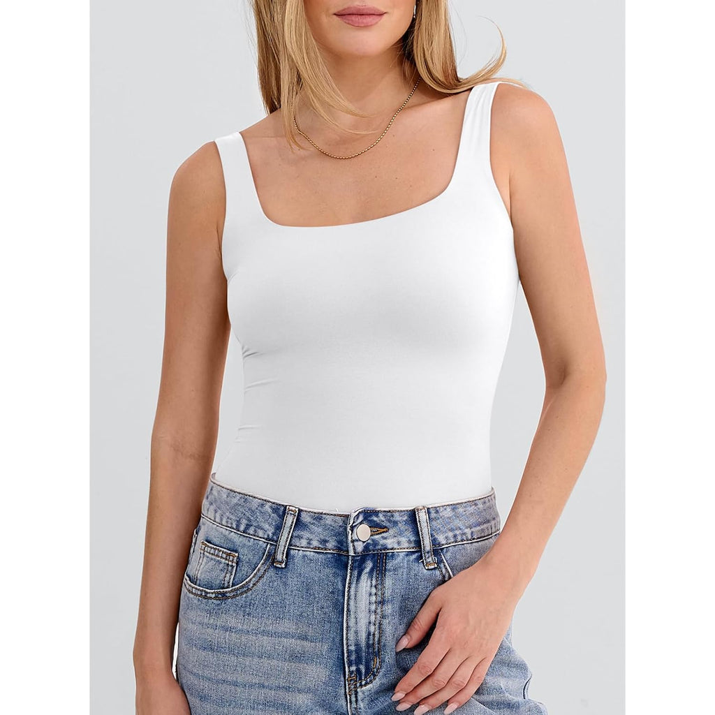Tank Top for Women Summer 2026 Double Lined Sleeveless Square Neck Basic Tight Workout Tees Shirts