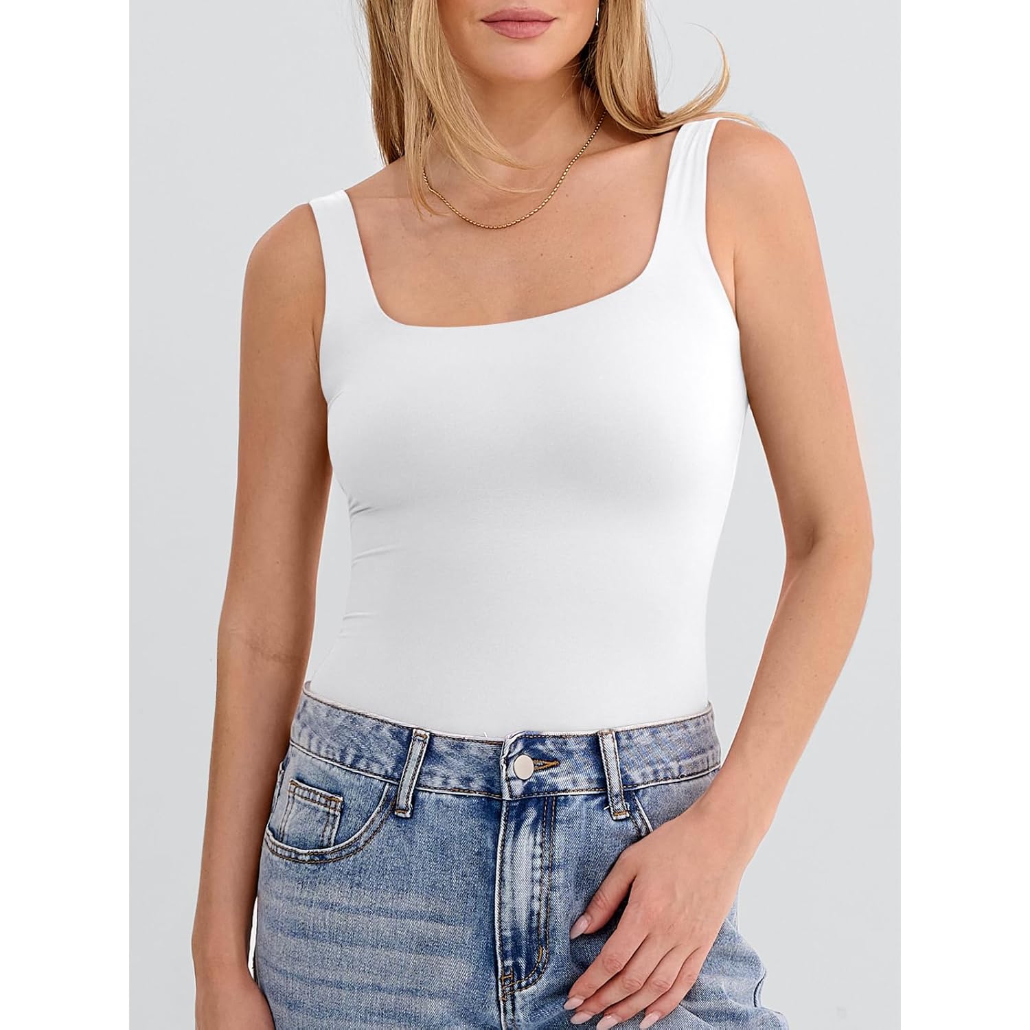 Tank Top for Women Summer 2026 Double Lined Sleeveless Square Neck Basic Tight Workout Tees Shirts