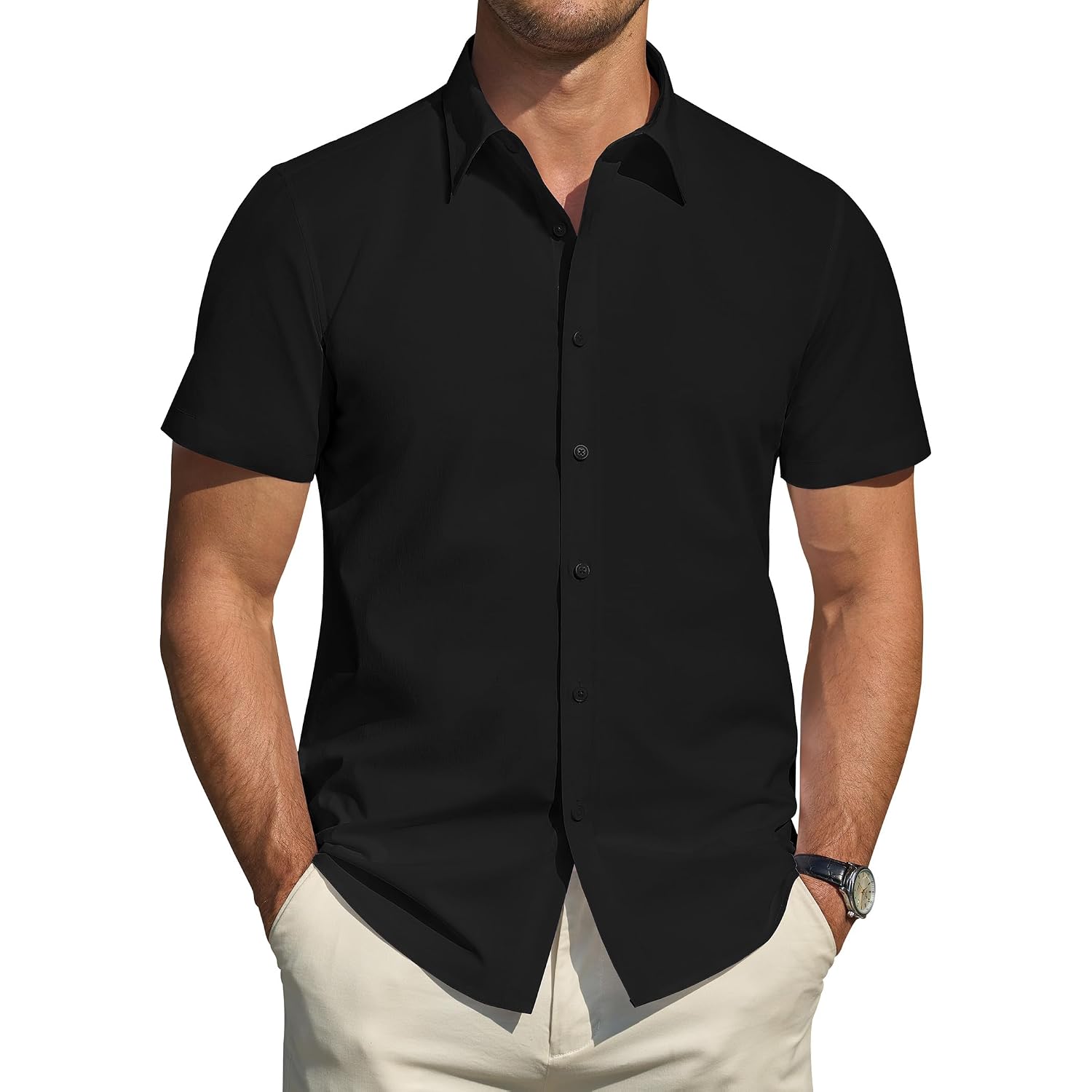 J.Ver Men'S Short Sleeve Dress Shirts Stretch Stain Shield Casual Button Down Shirts Solid Formal Shirt