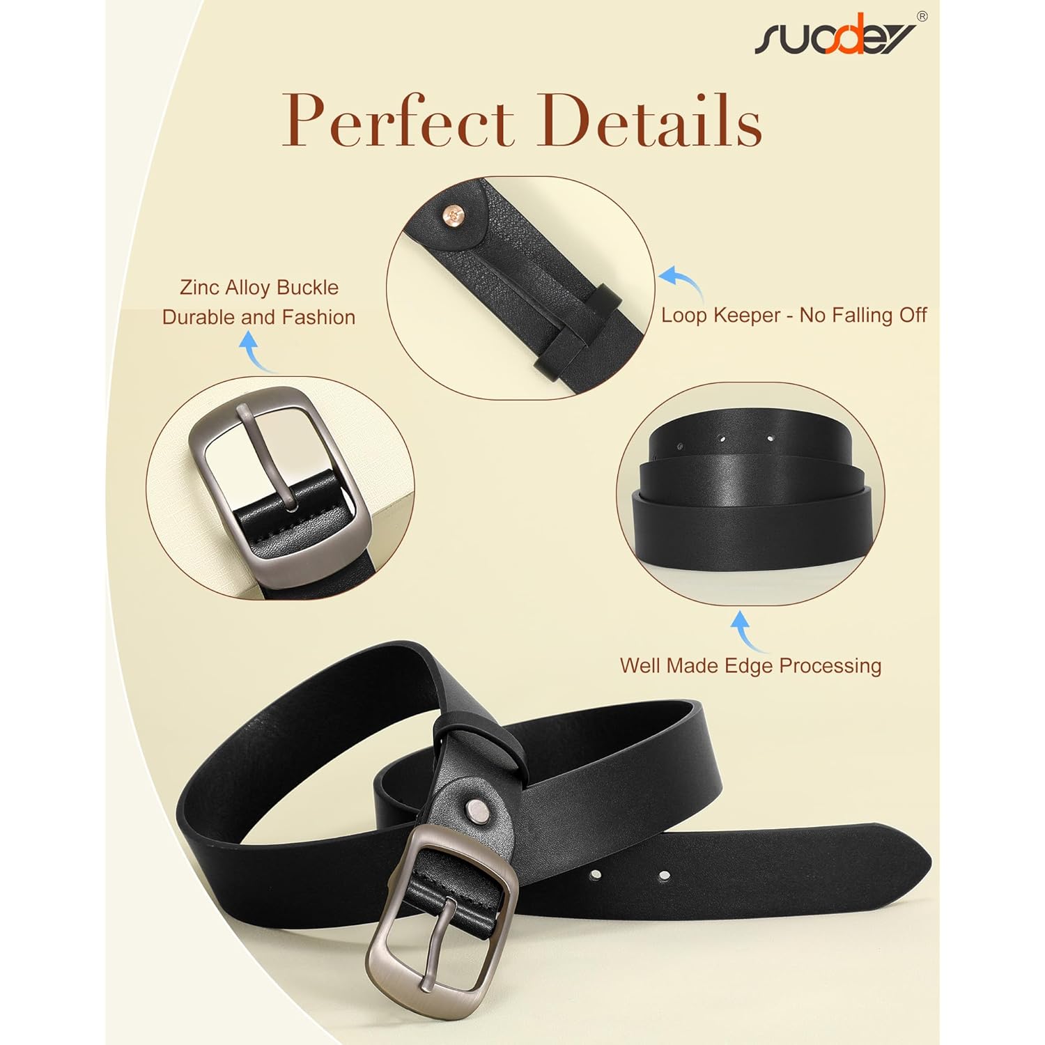 SUOSDEY Women Belts For Jeans Dresses Pants Ladies Leather Waist Belt with Elegant Buckle, Width 1.3"