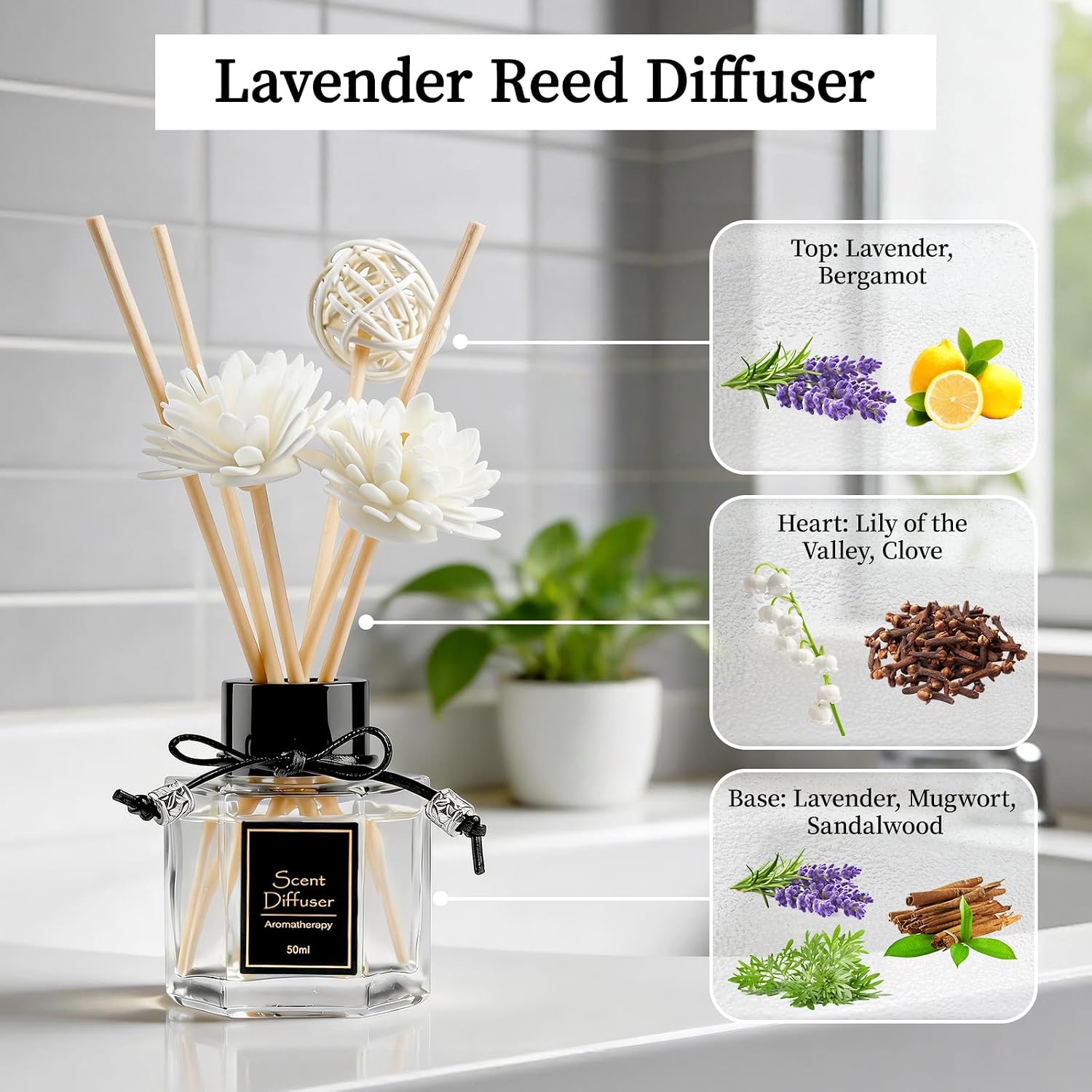 2Pcs Lavender Reed Diffuser Set 1.7 Fl Oz With 6 Scent Sticks, Calming Essential Oil Diffuser Sticks For Home, Relaxing Home Fragrance For Bedroom & Bathroom, Natural Non-Toxic Air Freshener