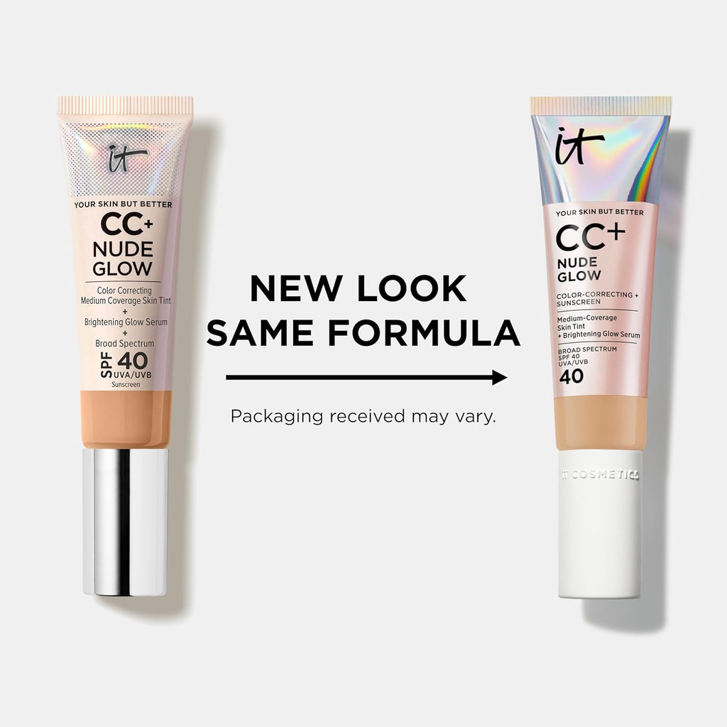 IT Cosmetics CC+ Nude Glow SPF 40 - Medium Coverage Foundation, 2% Niacinamide + Hyaluronic Acid Brightening Glow Serum, Lightweight Up to 24H Hydration, Normal to Dry & Mature Skin - 1.08 fl oz