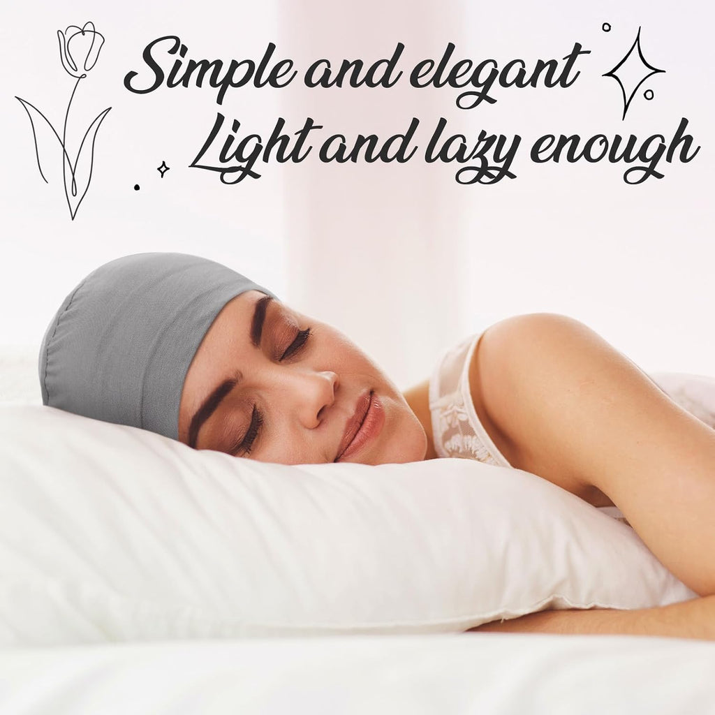 4 Pcs Cotton Chemo Sleep Cap for Women, Soft Cancer Beanie Hat Headwear Turban Stretchy Skull Cap Hair Loss Head Wrap Black, Dark Gray, Light Gray, White