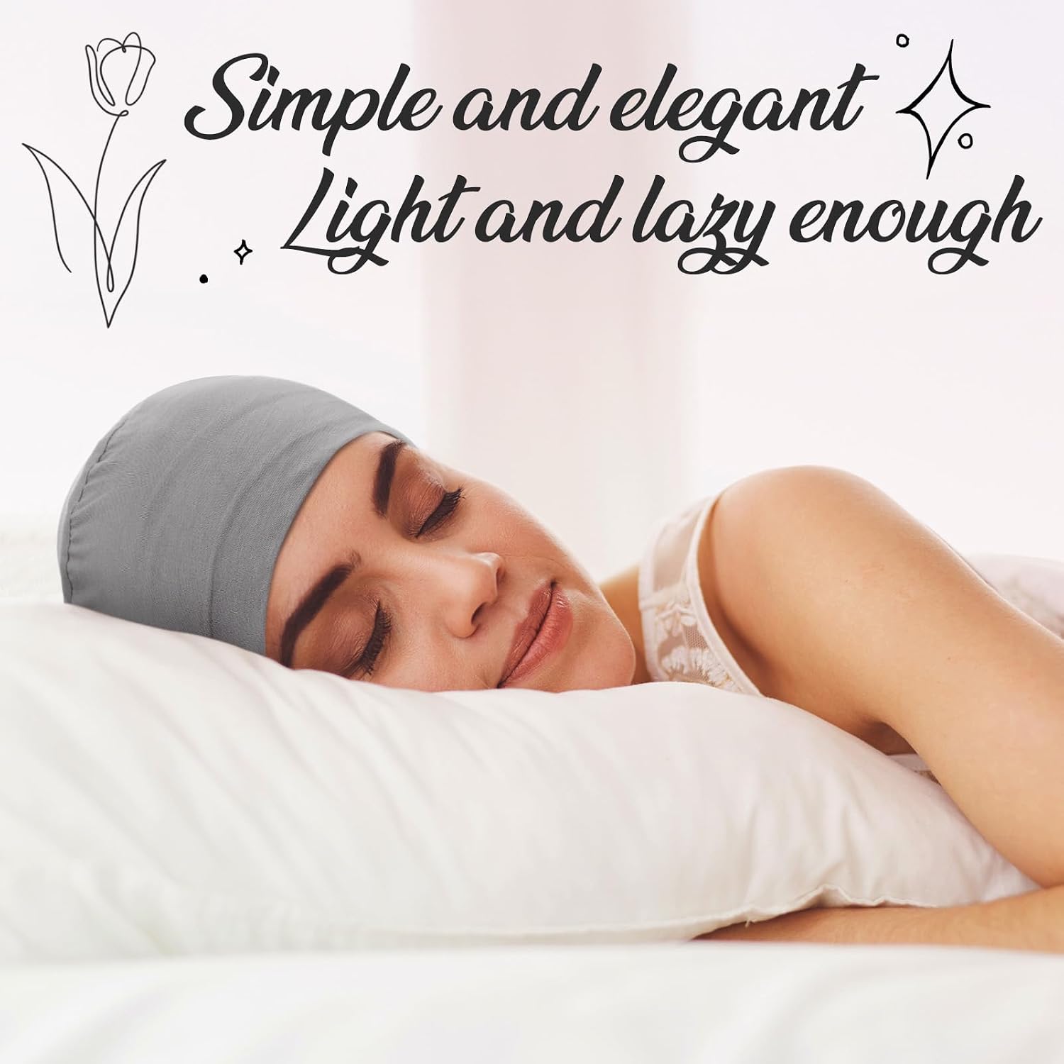 4 Pcs Cotton Chemo Sleep Cap for Women, Soft Cancer Beanie Hat Headwear Turban Stretchy Skull Cap Hair Loss Head Wrap Black, Dark Gray, Light Gray, White
