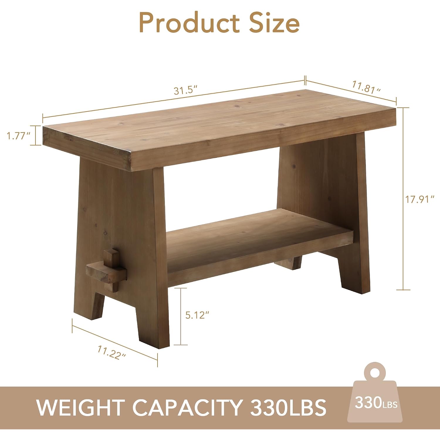 Solid Wood Entryway Bench - 31.5" Farmhouse Small Storage Bench, Rustic Narrow Bench Seat For Indoor, Entryway, Dining Room, Living Room And Hallway, Brown