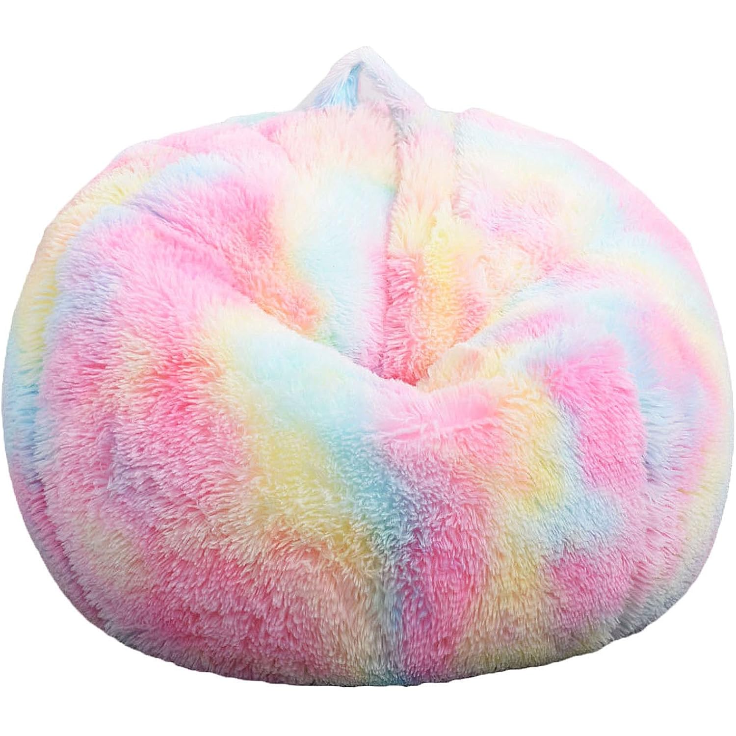 Fluffy Bean Bag Chair For Kids, 2.5Ft Round Memory Foam Filled Bean Bag For Teens & Kids, Ultra Soft Faux Fur Fabric Bean Bag Chairs For Playroom, Living Room, Bedroom, Rainbow