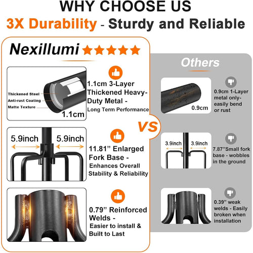6 Pack String Light Poles For Outside, Upgraded Heavy-Duty Metal Poles For Outdoor String Lights With Fork, Adjustable Lighting Hanging Accessories For Patio Decor Pergola Backyard Garden Decorations