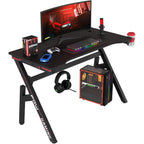 Bestoffice | 47" Gaming Desk | Red | Carbon Fiber Textured Computer Desk | Sturdy Steel Frame, Cup Holder, Headphone Hook, Cable Management Holes, Adjustable Leg Pads | For Gamers, Home, Office