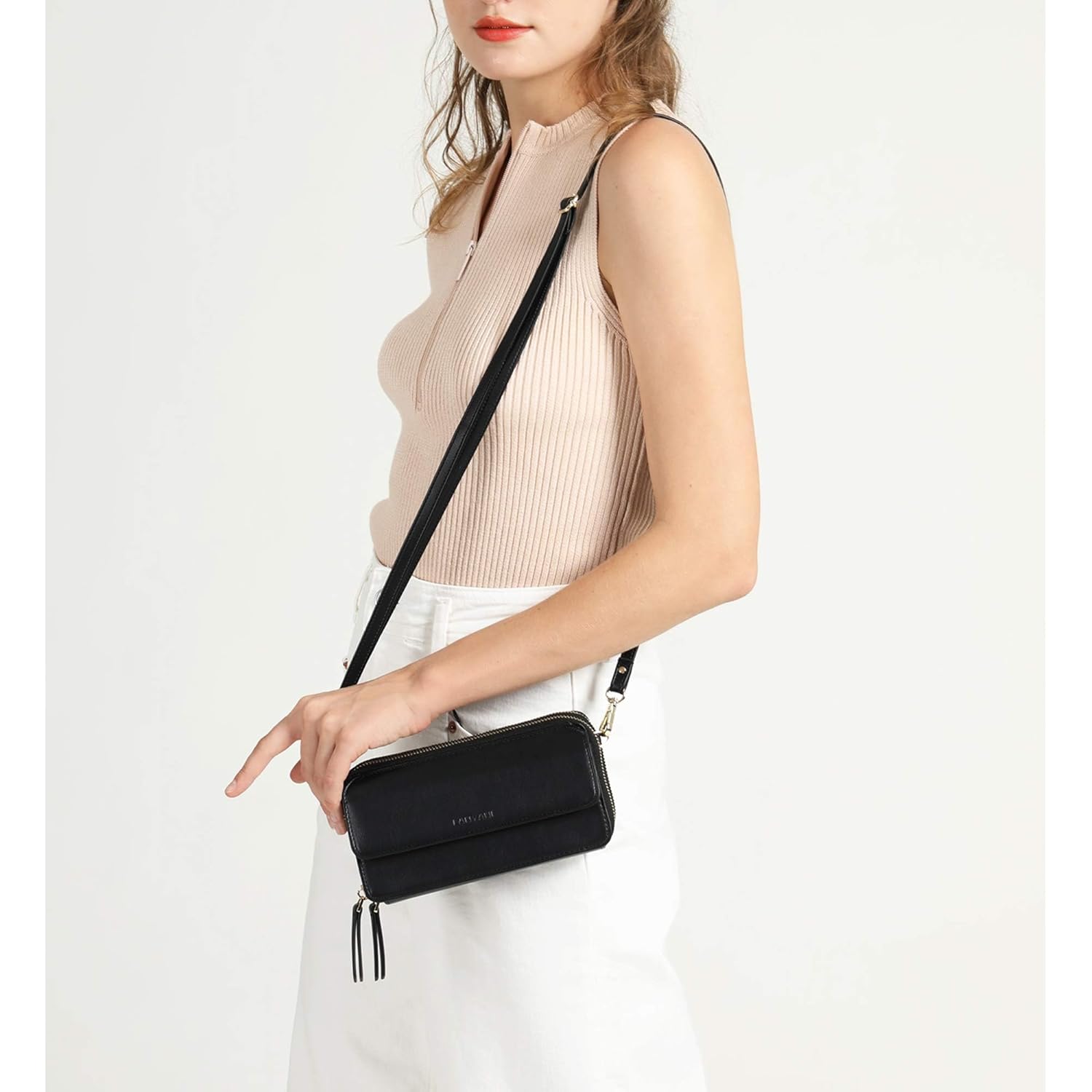 Lanyani RFID Crossbody Wallet Wristlet Purse with Phone Pocket For Women Vegan Leather