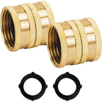 Hourleey Garden Hose Adapter, 3/4 Inch Solid Brass Hose Connectors, 2 Pack Hose Connector With 2 Extra Washers (Female To Female)