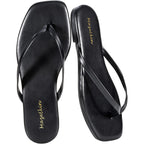 Mazeskin Womens Flip Flops Vegan Leather Memory Foam Square Toe Flat Sandals Summer Beach Slides