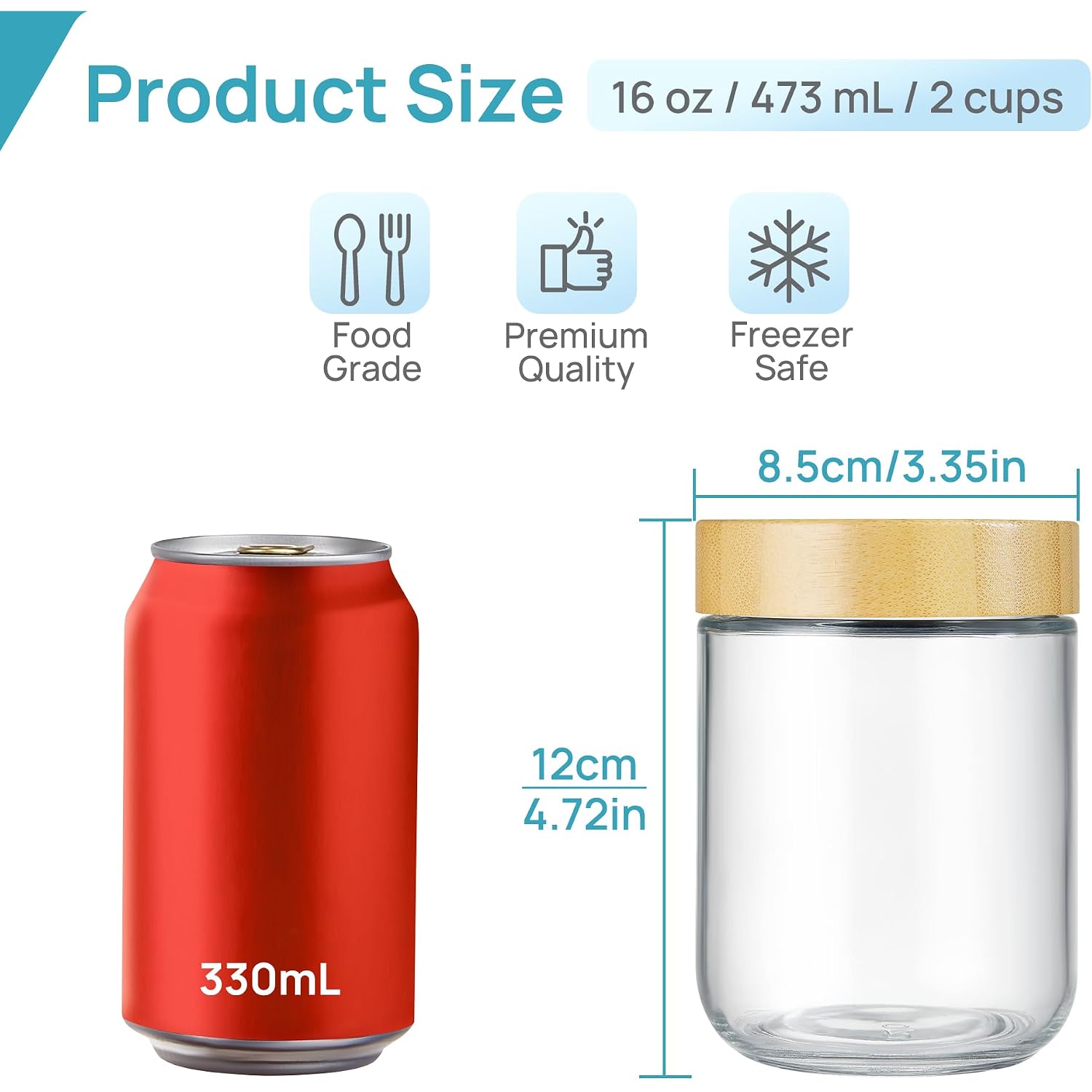 Vtopmart 6 Pack 16Oz Glass Overnight Oats Containers With Bamboo Lids, Portable Wide Mouth Glass Jars Leak Proof, Reusable Glass Food Storage Containers For Yogurt Chia Pudding Salad Pickling Snacks
