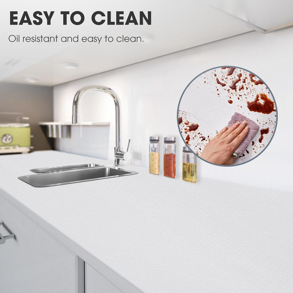 Drawer and Shelf Liner, Non-Slip Kitchen Cabinet Liners Non-Adhesive Thick Strong Grip Waterproof Washable Mats Protect Dresser Shelves Cupboard Bathroom Cabinets, White, 12 in X 10 FT