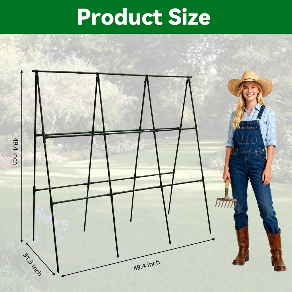Cucumber Trellis - 49.4"*49.4" Metal Garden Trellis For Climbing Plants, Garden Trellis With Plastic-Coated Steel Pipe, A Frame Trellis For Cucumbers, Peas, Morning Glories(Black)