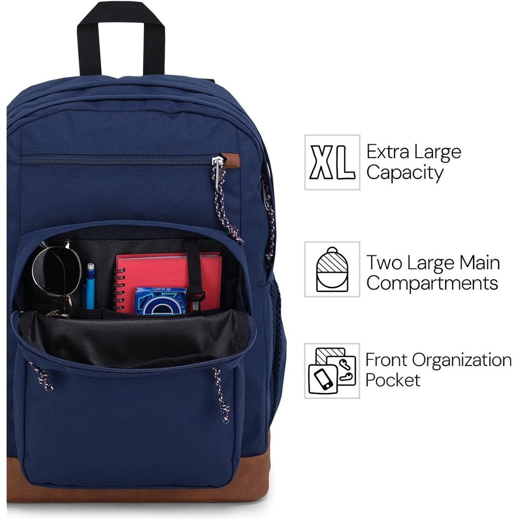 Jansport Cool Backpack, With 15-Inch Laptop Sleeve - Large Computer Bag Rucksack With 2 Compartments, Ergonomic Straps, Navy | 15-Inch Laptop Sleeve