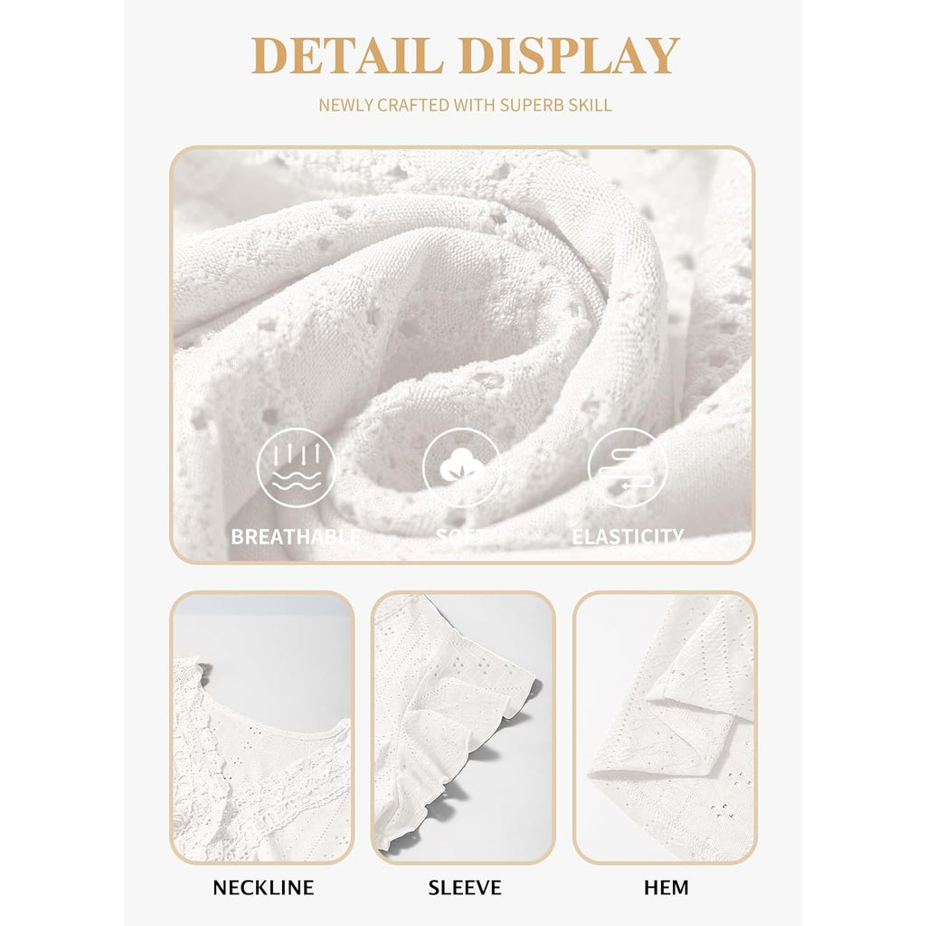 Eytino Plus Size Dresses For Women Summer Ruffle Cap Sleeve Lace V Neck Embroidery Eyelet A Line Dress(1X-5X)