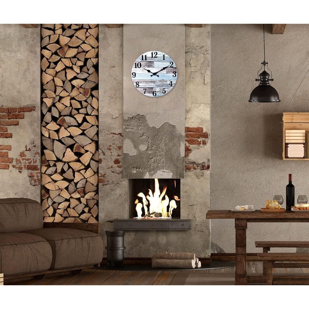 Xnm Blue Wood Wall Clocks Battery Operated 12 Inch | Farmhouse Wall Clocks For Living Room Bedroom Kitchen Office Decor Analog Rustic Wall Clock Silent (Mdf No Solid Wood)
