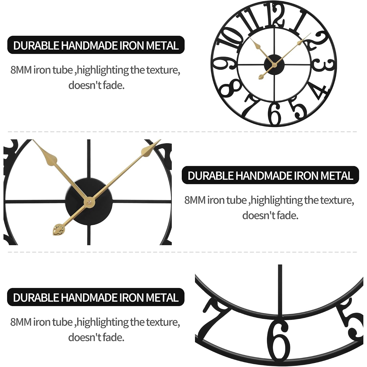 Large Wall Clocks,Silent,Non Ticking,Battery Operated Small Vintage Round Modern Metal Wall Clock For Living Room, Bedroom,Kitchen,Farmhouse,Office Decor-13.5 Inch(Black-Arabic Number)