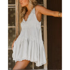 Womens Lace Mini Dress Slip Dress V-Neck Summer Y2K Ruffle Hem Flowy Swing Boho Short Dresses