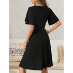 Fensace Womens Sundress Summer Floral Short Sleeve Wrap V Neck A-Line Midi Dress