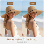 Sun Hats for Women, Straw Hats UPF 50+ Sun Protection, Wide Brim Womens Beach Hat for Summer Travel