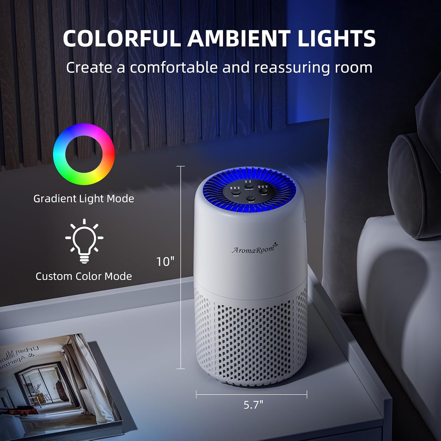 Aromaroom Air Purifier For Home Bedroom, H13 Hepa Air Filter For Smoke Pollen Dander Pet Hair, Sleep Mode, Quiet Air Cleaner For Pets, Home, Baby Room (White)