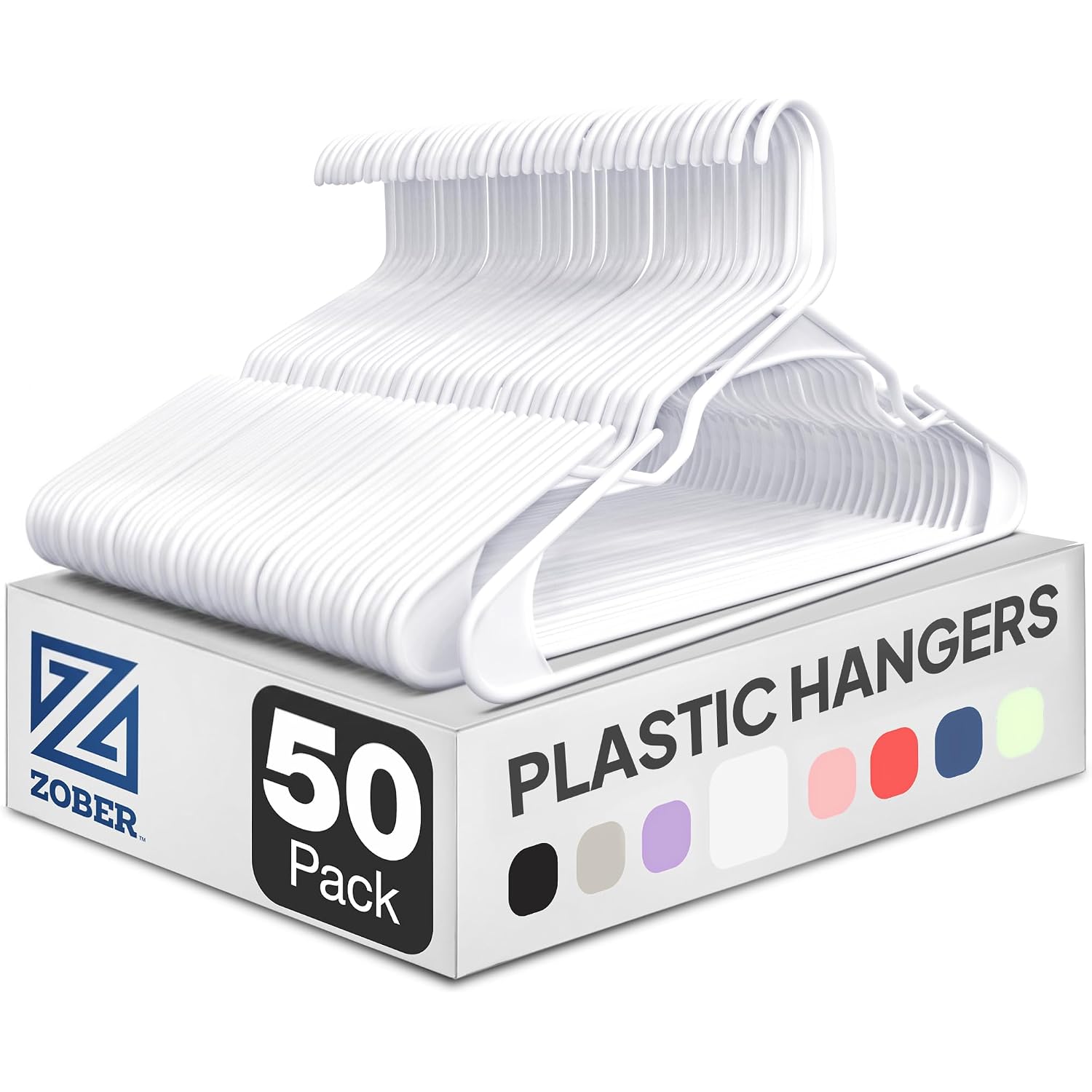 Clothes Hangers - White, Plastic Hangers 50 Pack For Shirts, Dresses, And Pants - Durable, Flexible Plastic Clothing Hangers