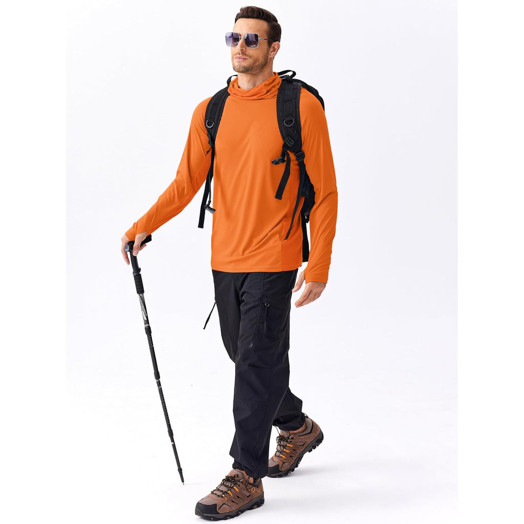 Pinspark Men'S Sun Protection Hoodie With Mask Upf 50+ Uv Long Sleeve Shirt Men Rash Guard Performance Fishing Hiking Shirt