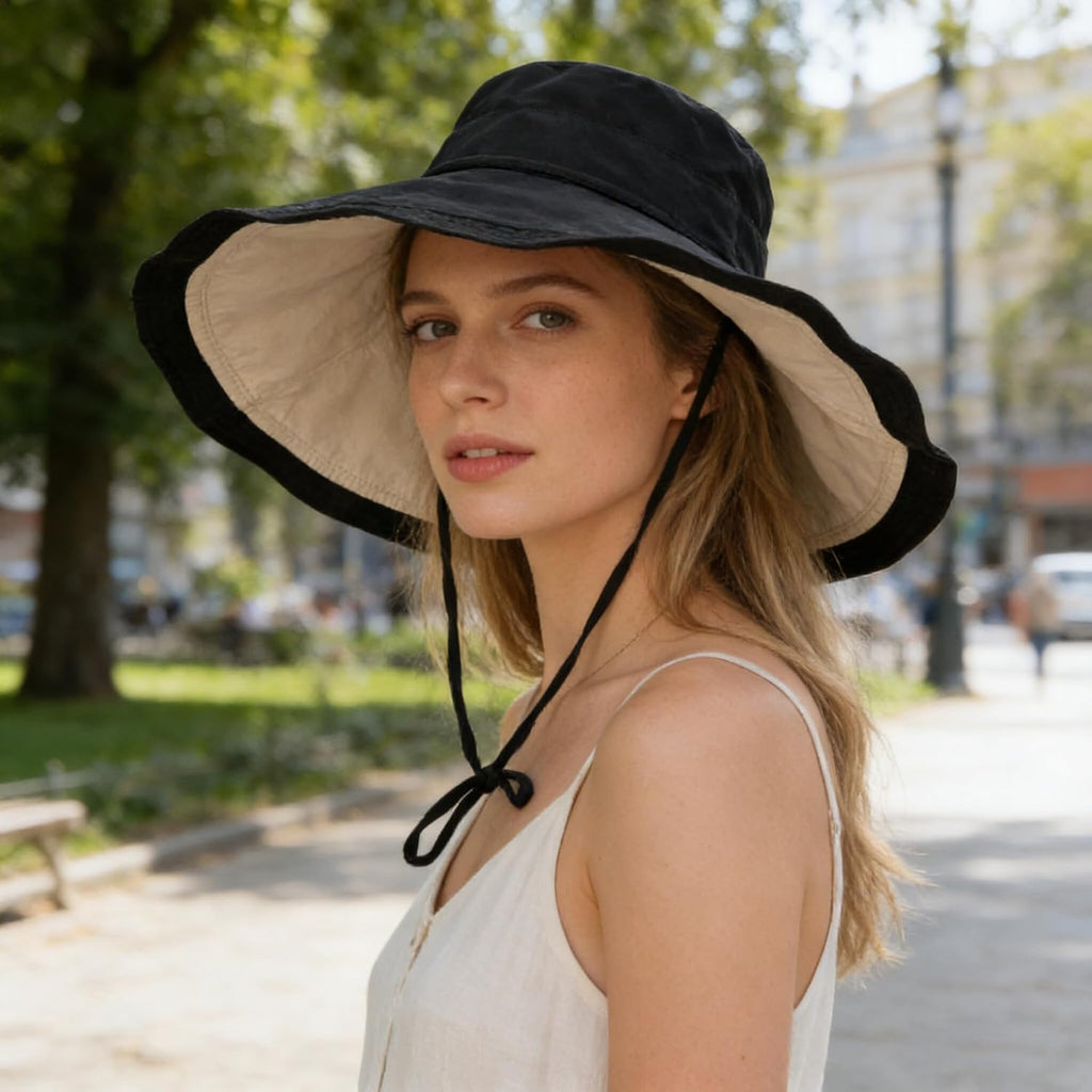 Large Brim Sun Hat for Women Summer UV-Protection Fishing Hat Beach Bucket-Cap Outdoor