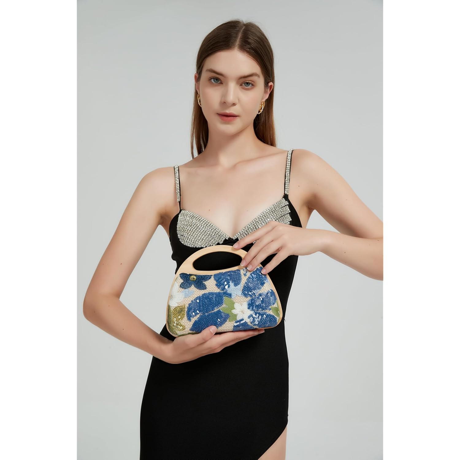 UMREN Straw Clutch Handbags Women Beach Crossbody Hand-woven Summer Purse Wallet Top handle Evening Bag for Wedding Party