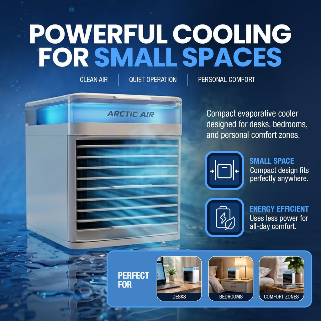 Arctic Air Pure Chill 2.0 Evaporative Air Cooler By Ontel - Powerful, Quiet, Lightweight And Portable Space Cooler With Hydro-Chill Technology For Bedroom, Office, Living Room & More,Blue