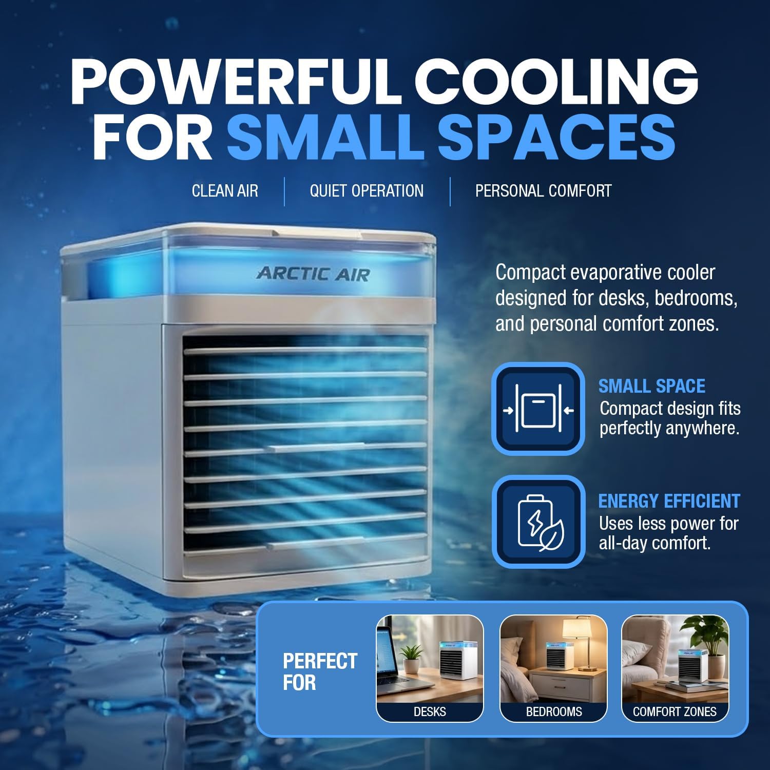 Arctic Air Pure Chill 2.0 Evaporative Air Cooler By Ontel - Powerful, Quiet, Lightweight And Portable Space Cooler With Hydro-Chill Technology For Bedroom, Office, Living Room & More,Blue