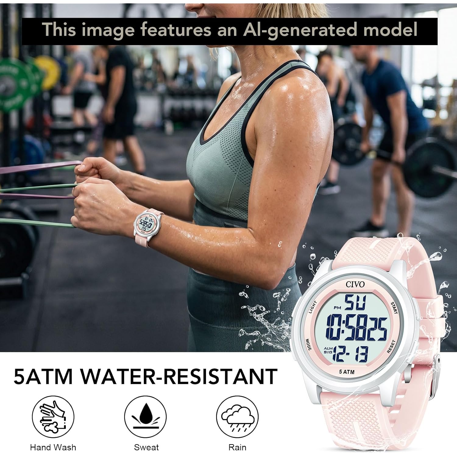 Civo Digital Watches For Women Men: Sports Waterproof Ultra-Thin Big Face Watch Suitable For Larger Wrists - Soft Silicone Wristwatch With Stopwatch Alarm For Outdoor Enthusiast - Running & Hiking