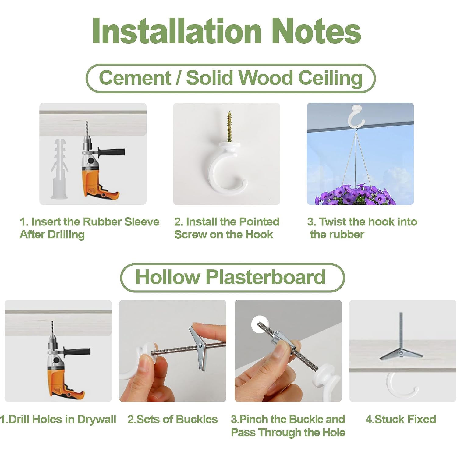 Ceiling Hooks For Hanging Plants - 2 Pack Heavy-Duty Metal Swag Hooks | Metal Hooks Hold Hanging Plants And Lights From Ceilings Or Walls Indoors Or Outdoors; Mounting Hardware Is Included.
