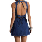 Floerns Women'S Y2K Mini Denim Dress Bow Tie Open Back Sleeveless Going Out Tank Dresses