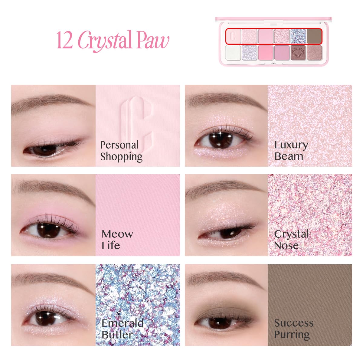 CLIO Pro Eye Palette Air, 12-Color Eye Shadow Palette, Matte Shimmer Mix, Air-Fit Blendable Pigmented Buildable Color, Low Fallout, Cool Light Neutral Tone, Daily Korean Makeup (12 CRYSTAL PAW)